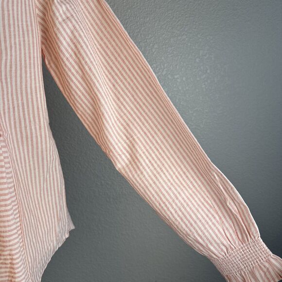 Sundance Womens Smocked V-Neck Julia Top Size S Pink Striped Cotton Long Sleeve - Picture 3 of 8